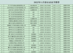 2022年11月份認(rèn)證證書(shū)暫停名單